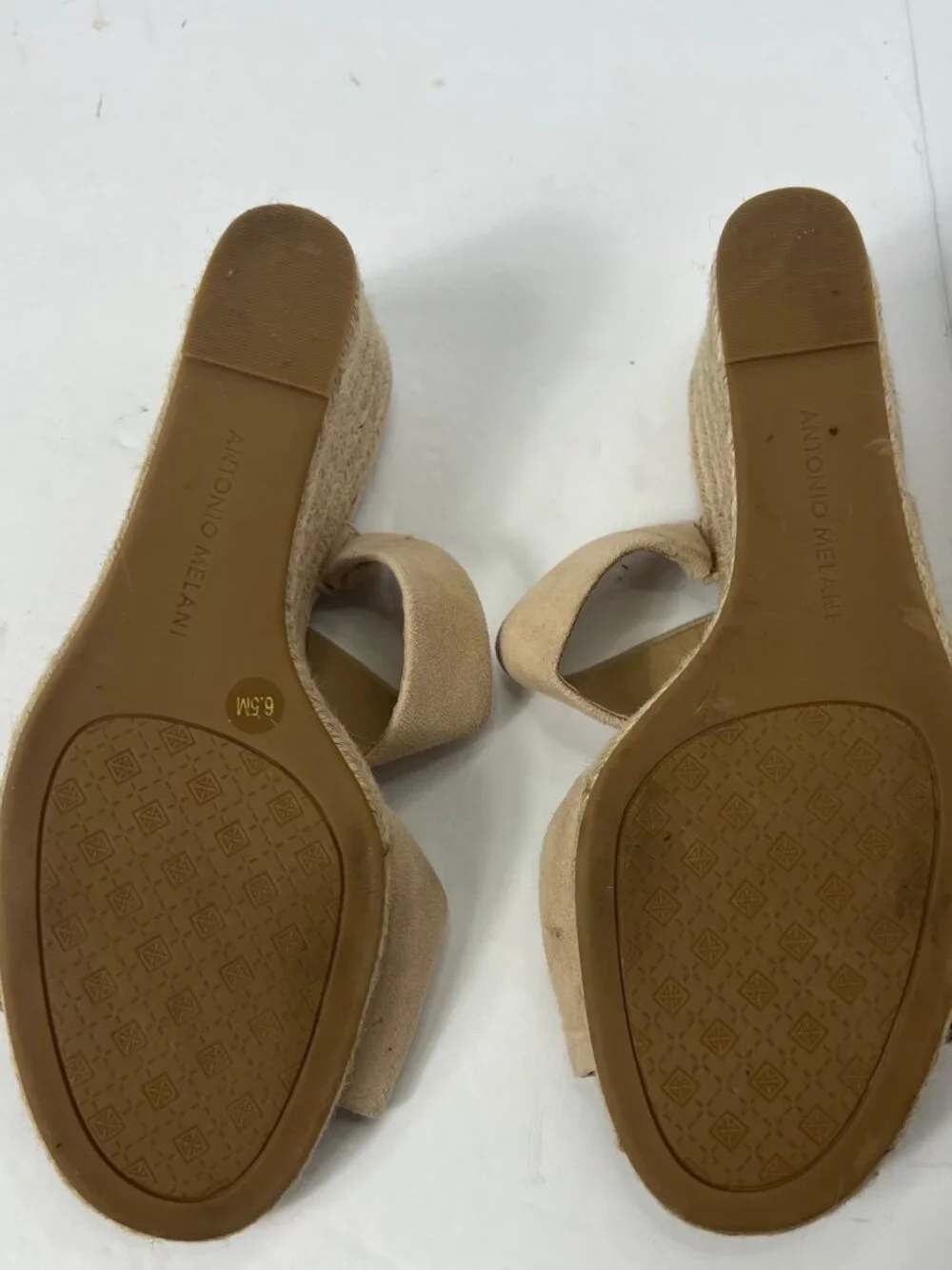 Antonio Melani Tan Suede Double Strap Espadrille Wedge Mules - Size 6.5